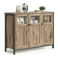 thumbnail image 1 of VASAGLE Buffet Cabinet, Sideboard Storage Cabinet with Glass Doors, Buffet Table, for Dining Room, Living Room, Kitchen, Steel Frame, Industrial Style, Camel Brown and Ink Black, 1 of 6
