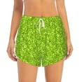 thumbnail image 2 of Yiaed Lime green glitter Print Women's Running Shorts with Liner 3 Zipper Pockets Elastic Workout Athletic Gym Yoga Shorts-Small, 2 of 7
