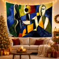 thumbnail image 3 of Cubist Human Figure with Seated Beside Stringed Instrument, Mystical Fantasy for Space Lovers, Galaxy Room Decor, Housewarming Gift, Tapestry Wall Hanging for Bedroom and Dorm, 3 of 7