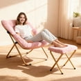 thumbnail image 3 of HABUTWAY Comfy Saucer Chair, Foldable Living Room Chairs, Soft Faux Fur Lounge Chair for Bedroom, Reading Chairs for Adults, Kids, X-Large (with Ottoman, Pink), 3 of 6