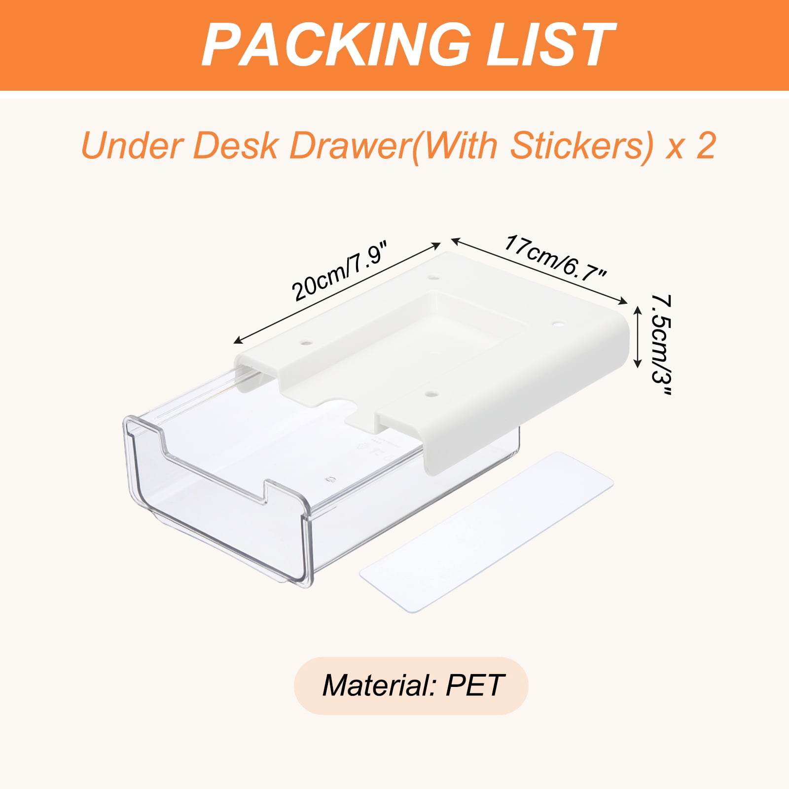 Uxcell Set of 2 Under Desk Drawer, Self-Adhesive Slide Out Storage Organizer Attachable Drawer Under Desk Shelf