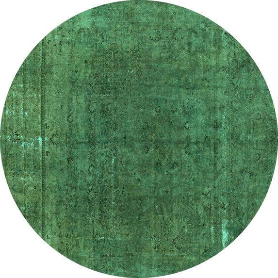 Ahgly Company Machine Washable Indoor Round Abstract Turquoise Blue Modern Area Rugs, 8' Round
