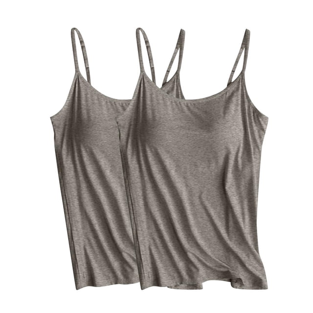 Timegard 2pc Tank Tops for Women Built in Bra Plus Size Round Neck Soft Sleeveless Pajamas Loungewear
