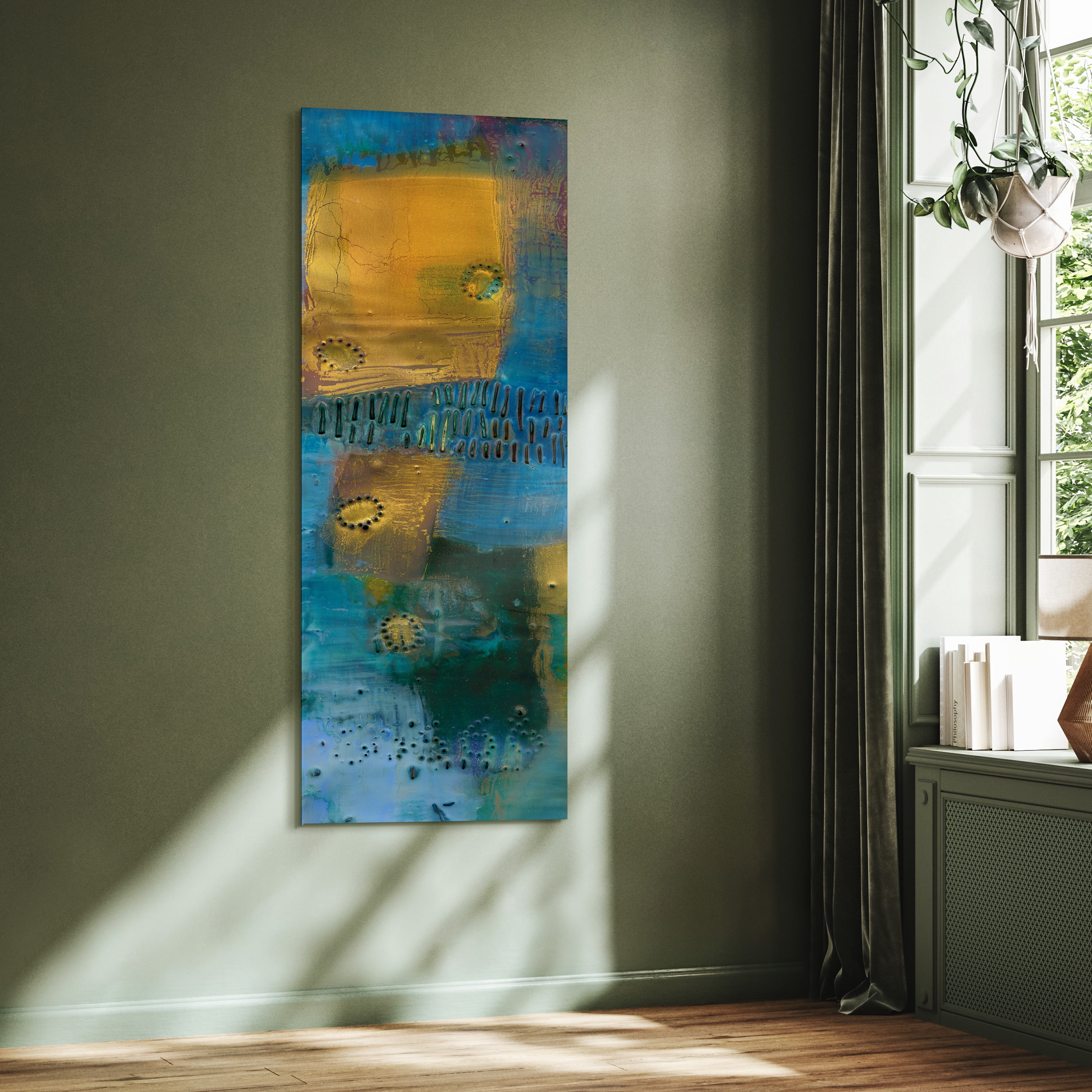Empire Art Direct Reedy Blue I Frameless Free Floating Tempered Glass Panel Graphic Wall Art, 63" x 24" x 0.2", Ready to Hang
