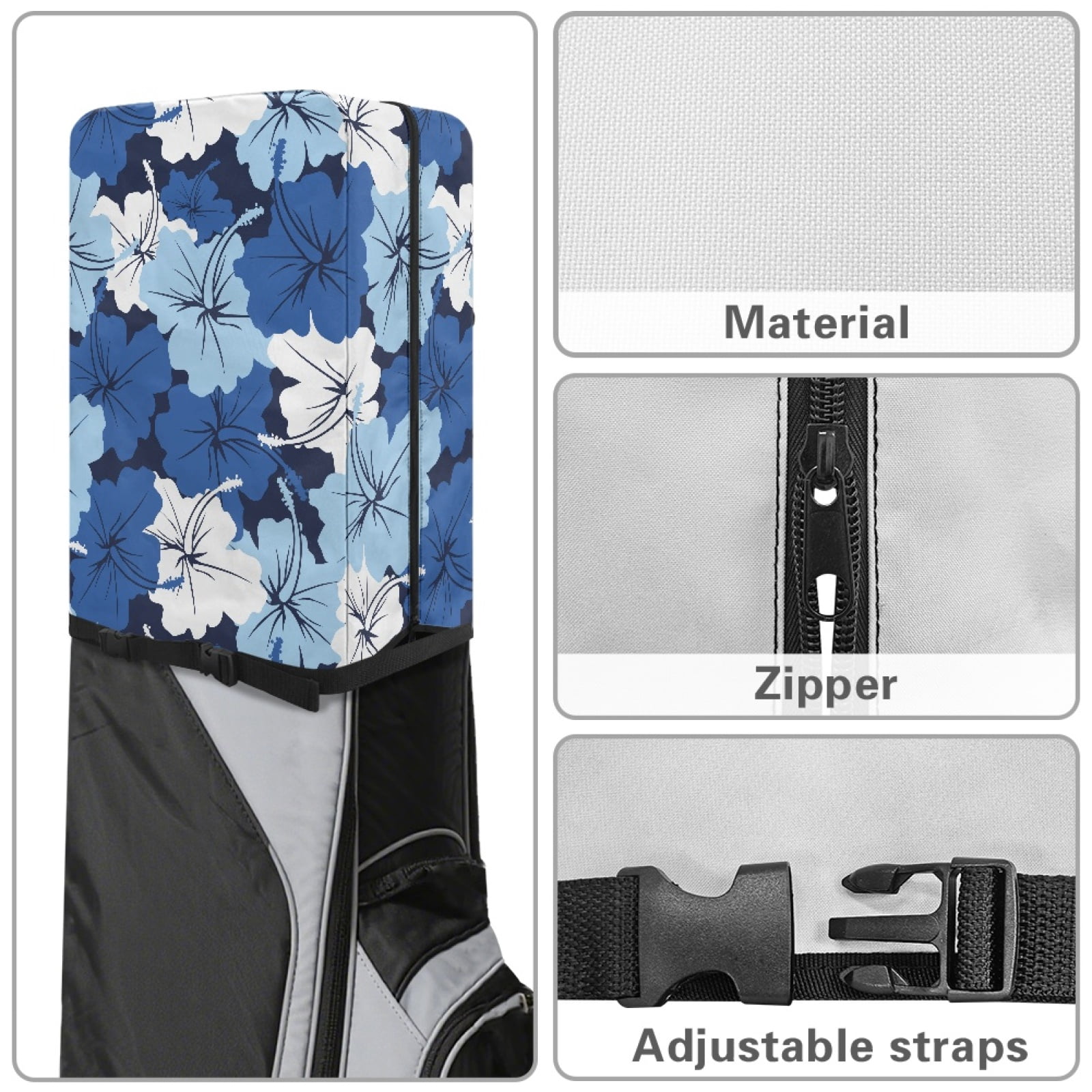 Yuyamidu Blue Hibiscus Golf Bag Cover Portable Golf Bag Rain Cover Floral Golf Caddy Bags Covers Golf Gifts for Women Universal Golf Club Bag Accessories