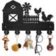thumbnail image 1 of Perchero de pared con diseño de gallo y gallina, estilo granja, molino de viento, ganchos de madera para llaves, 30 x 20 cm, color negro, con 5 ganchos de aleación., 1 of 9