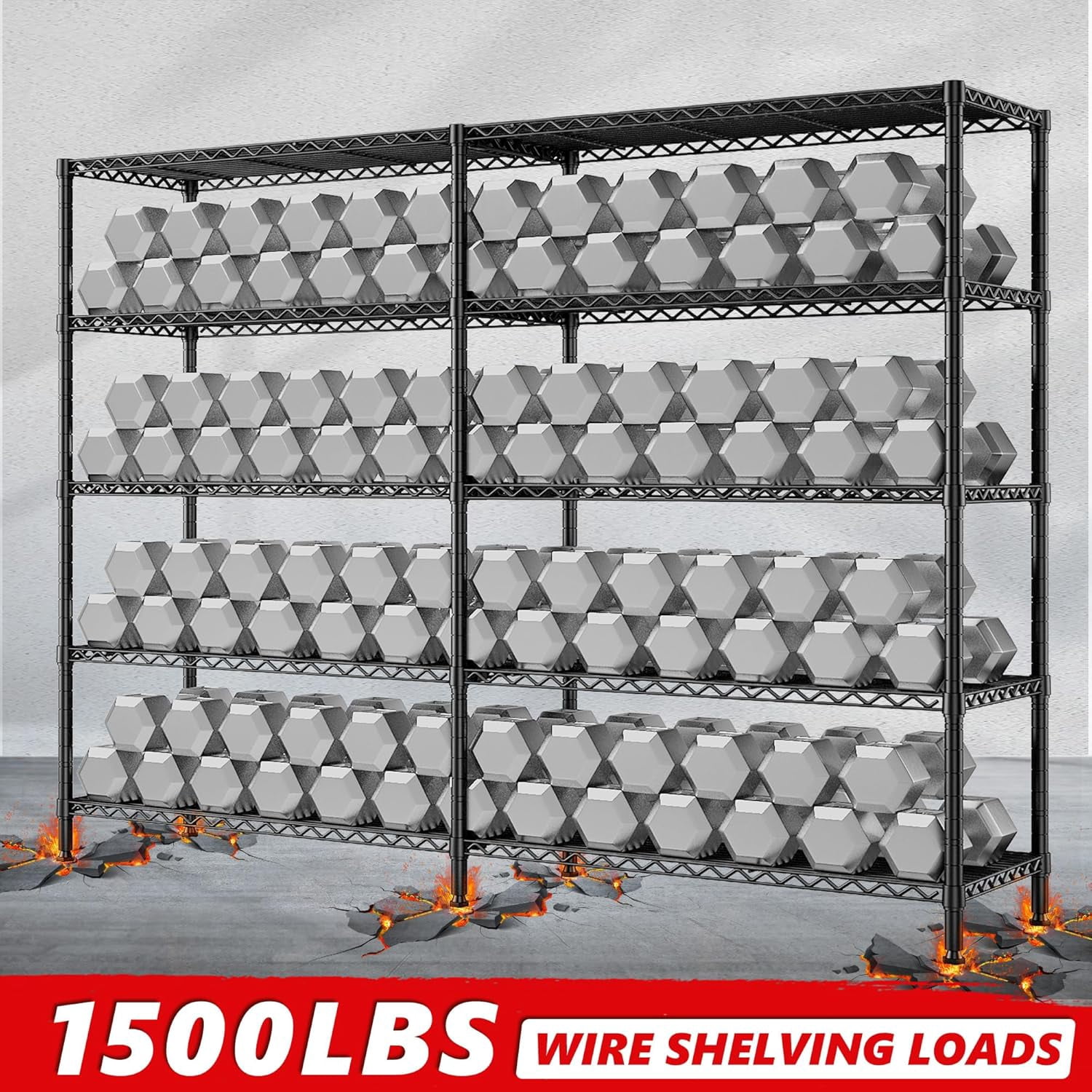 Sailvan 5-Tier Heavy Duty Metal Storage Rack,60"W x 14"D x 72"H Adjustable Wire Shelving Unit,1500 lbs Capacity Garage Pantry Shelves,Black