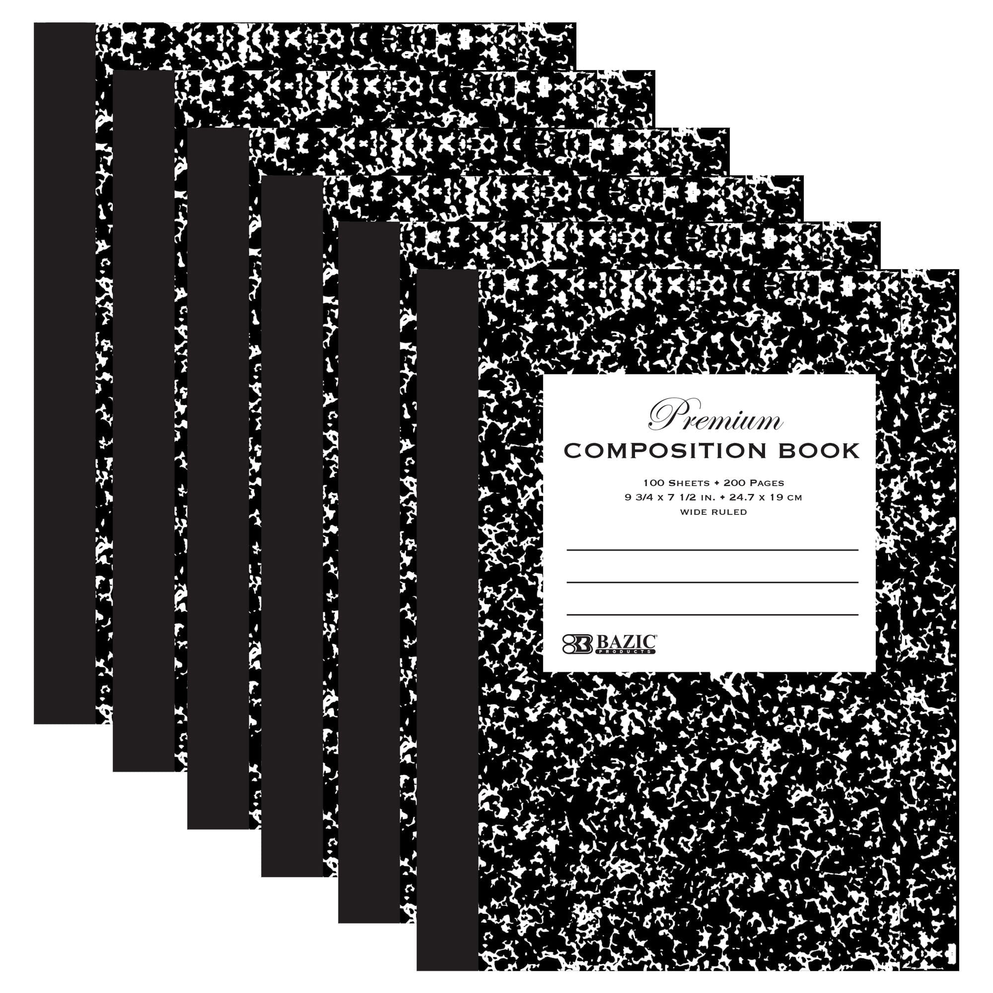 BAZIC Composition Book Wide Ruled 100 Sheets, Premium Black Marble Notebook, 6-Pack