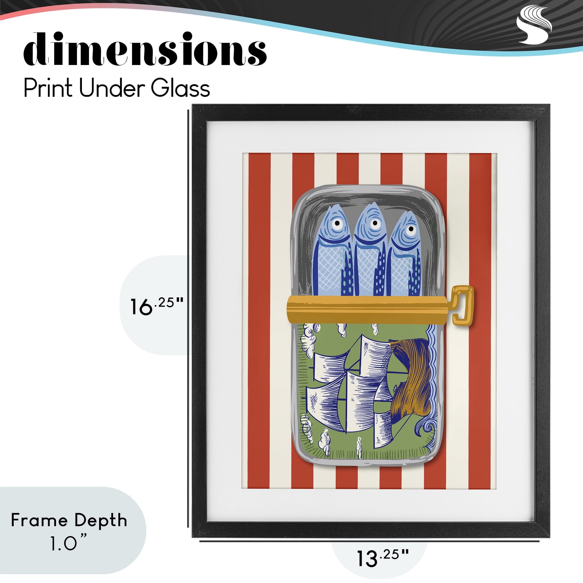 Stupell Industries Sardines with Antique Ship Black Framed Print Under Glass, design by Arrolynn Weiderhold