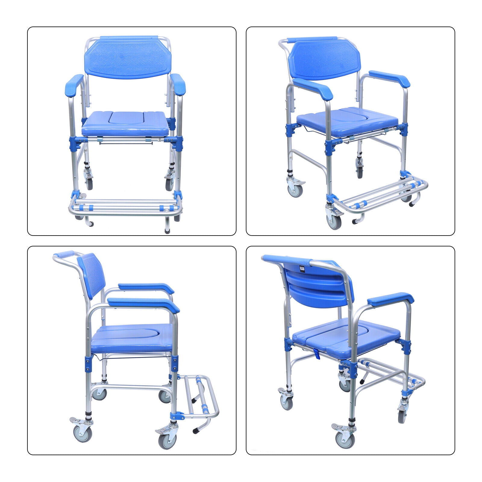 Wuzstar Toilet Rolling Transport Chair 350lb Bedside Commode Chair Shower Wheelchair forElderly Disabled