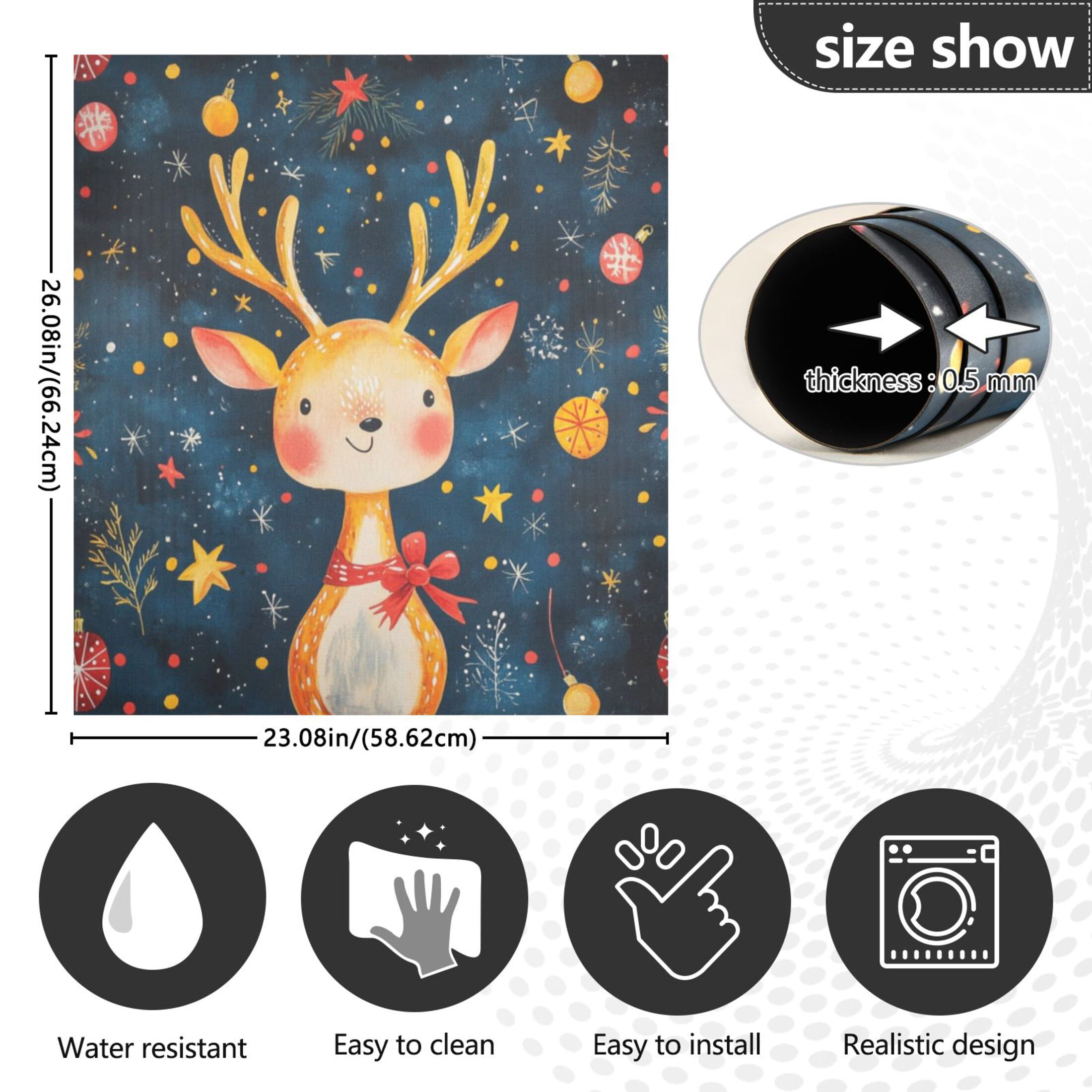 Dishwasher Magnetic Sticker 23x26 Inch Refrigerator Magnetic Sticker Washing Machine Magnetic Sticker Kitchen Panel Magnetic Sticker Home Decor Cute Smiling Christmas Deer