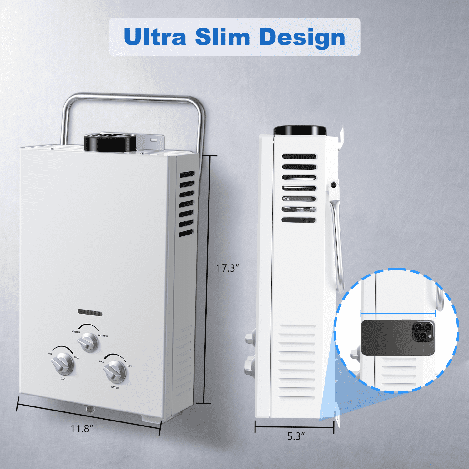 Lightweight 6L Tankless Water Heater, 1.58GPM 40K BTU, Outdoor Instant Hot Water for Cabin/Camping, White