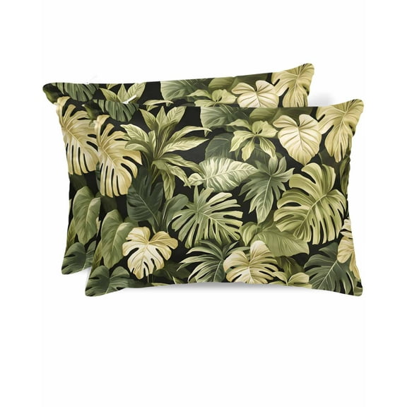 Hokiten Pillow Cases Queen Size Set of 2, Couch Pillow Covers, Summer Tropical Leaves Satin Pillowcases with Zipper for Hair/Skin, Pillow Protector Cover, Watercolor Botanical Plants 20x30 Inches