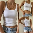 thumbnail image 2 of iOPQO tank top for women Women's Casual Fashion Solid O-neck Navel Slim Camisole Top womens tank tops White + L, 2 of 9