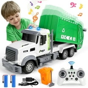 UQN RC Garbage Truck Toy for Boys 4-7 Years, 16" Large Trash Truck Toy with Light and Sounds, Kids Play Car Vehicles Toy , Christmas Birthday Gifts for Kids Boys, Green