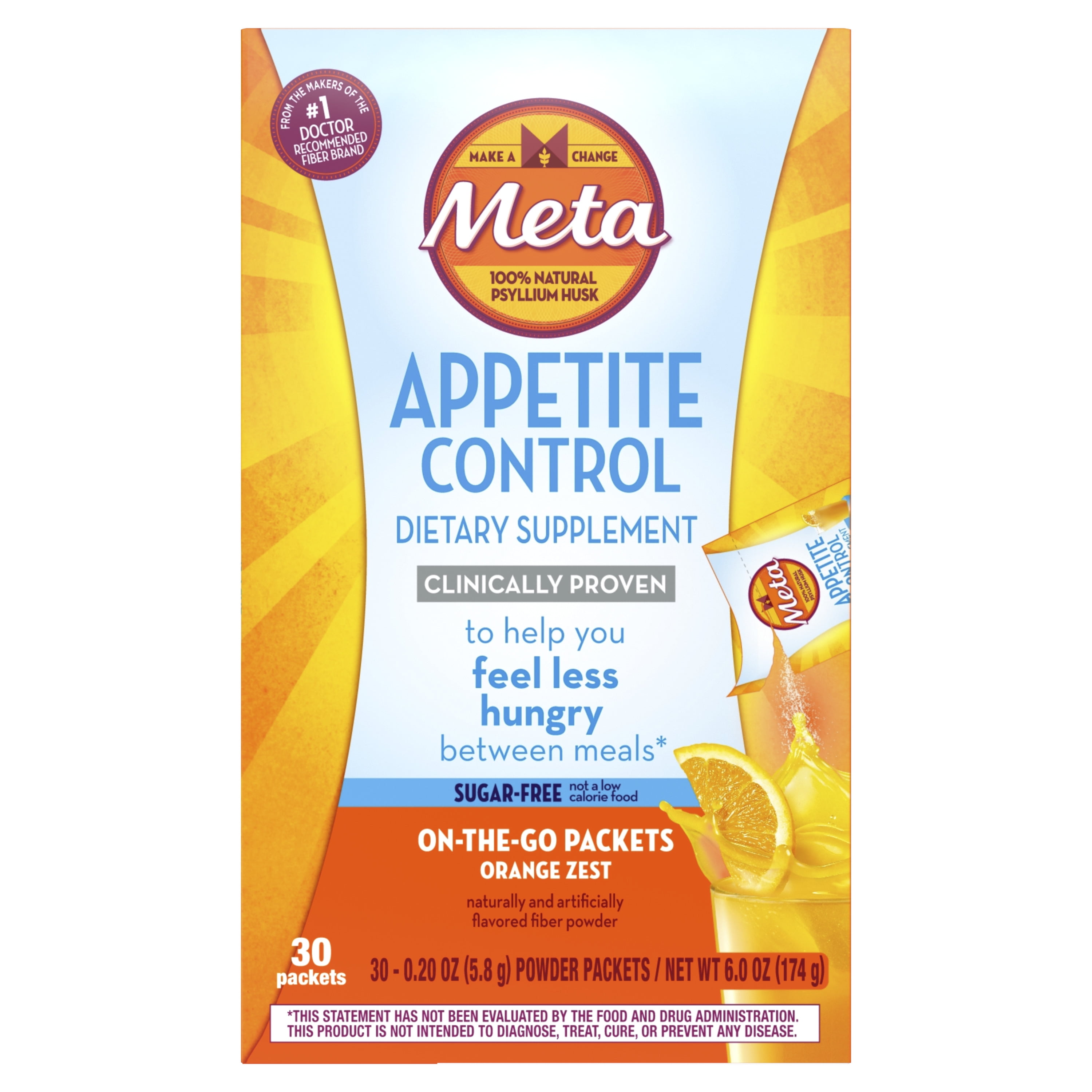 Metamucil Appetite Control Dietary Supplement SugarFree Orange Zest