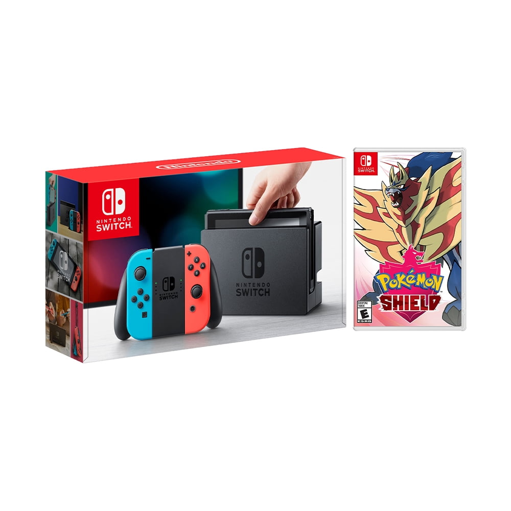 Nintendo Switch Red/Blue Joy-Con Console Bundle with Pokémon Shield NS Game Disc - 2019 New Game!