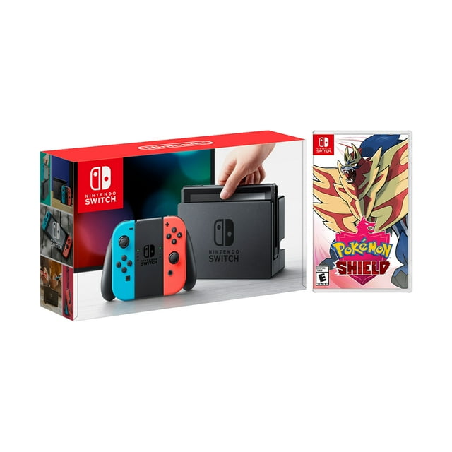 Nintendo Switch Red/Blue Joy-Con Console Bundle with Pokémon Shield NS Game Disc - 2019 New Game!