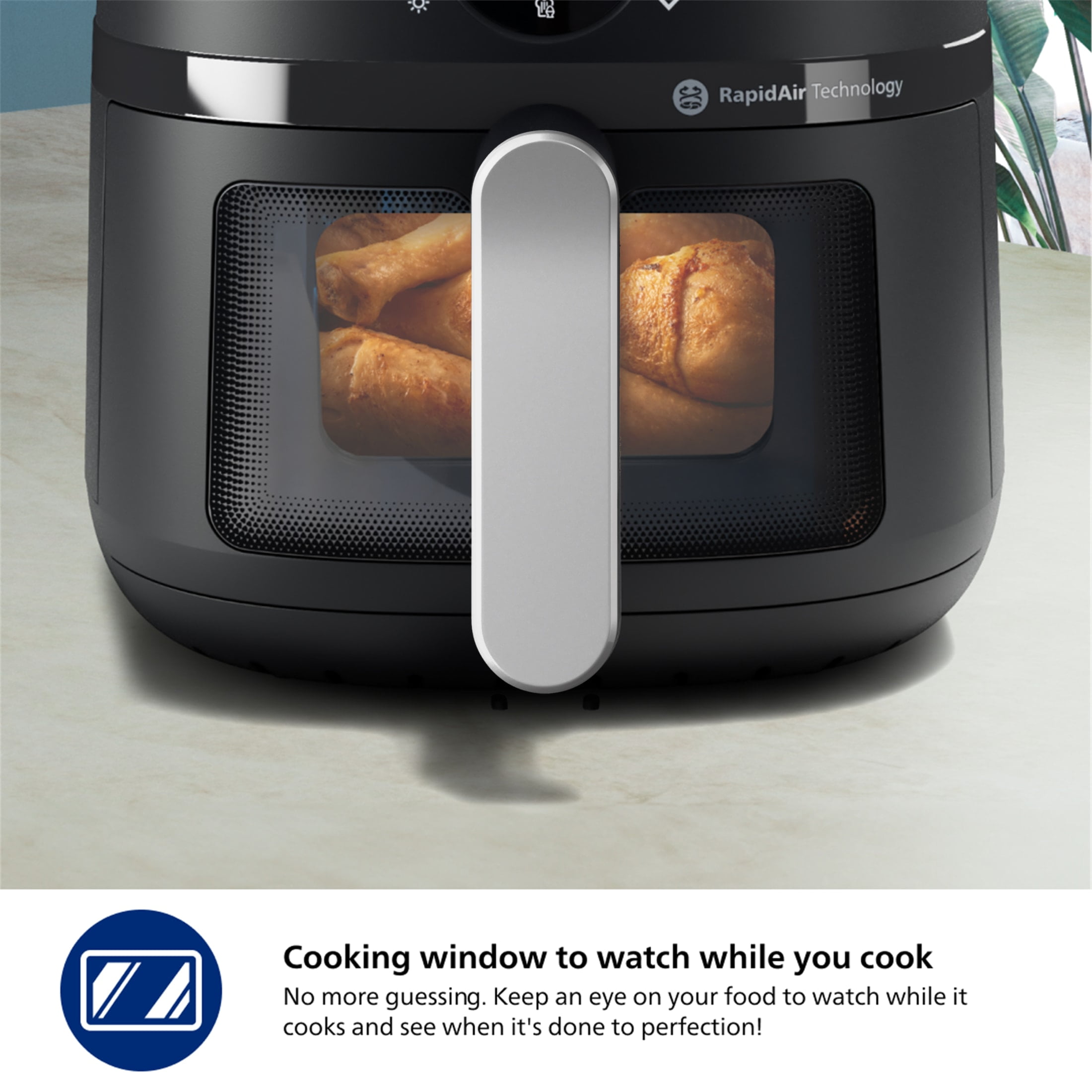 Philips 2000 Series Airfryer with Window, 4.4 Qt (4.2L) Capacity, Black, Silver Handle
