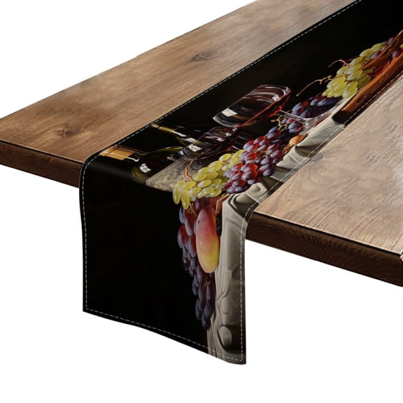 BaHomeck Table Runner 13*72 In,Set Of 1 Oil Painting Of Wine And Grapes High Density Cotton Linens Machine Washable Table Runner For Kitchen Dining Table Coffee Table Decor