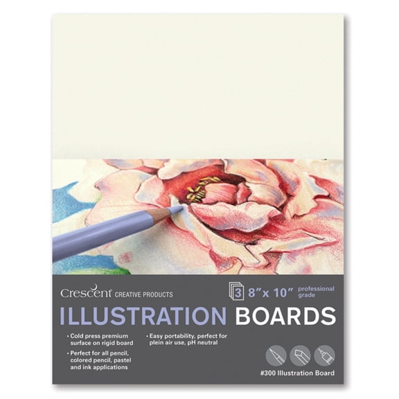 Crescent Cold-Press Illustration Board, 300 Series, 8 in x 10 in, Acid Free, Rigid, Portable, Great for Plein Air, Multi-mediaMulti media, 3 Sheets