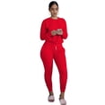 thumbnail image 1 of Femmes?S Ensemble de Manches Longues Fluorescent Solide Classique Col Rond Serré Haut Plissé Slim-fit Pantalon d'Exercice, 1 of 6