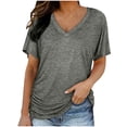 thumbnail image 2 of Womens Summer Tops V Neck Solid Color Short Sleeve Shirts Casual Loose Basics T Shirts, 2 of 9