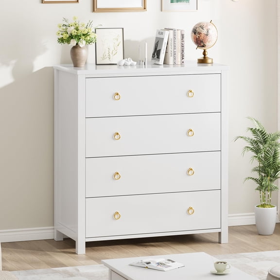 Dresser for Bedroom Chest of Dressers 37 in Tall Dresser for Closet with 4 Drawers Nightstand Large Clothes Storage Cabinet for Bedroom, Nursery, Living Room, Closet, Hallway, White