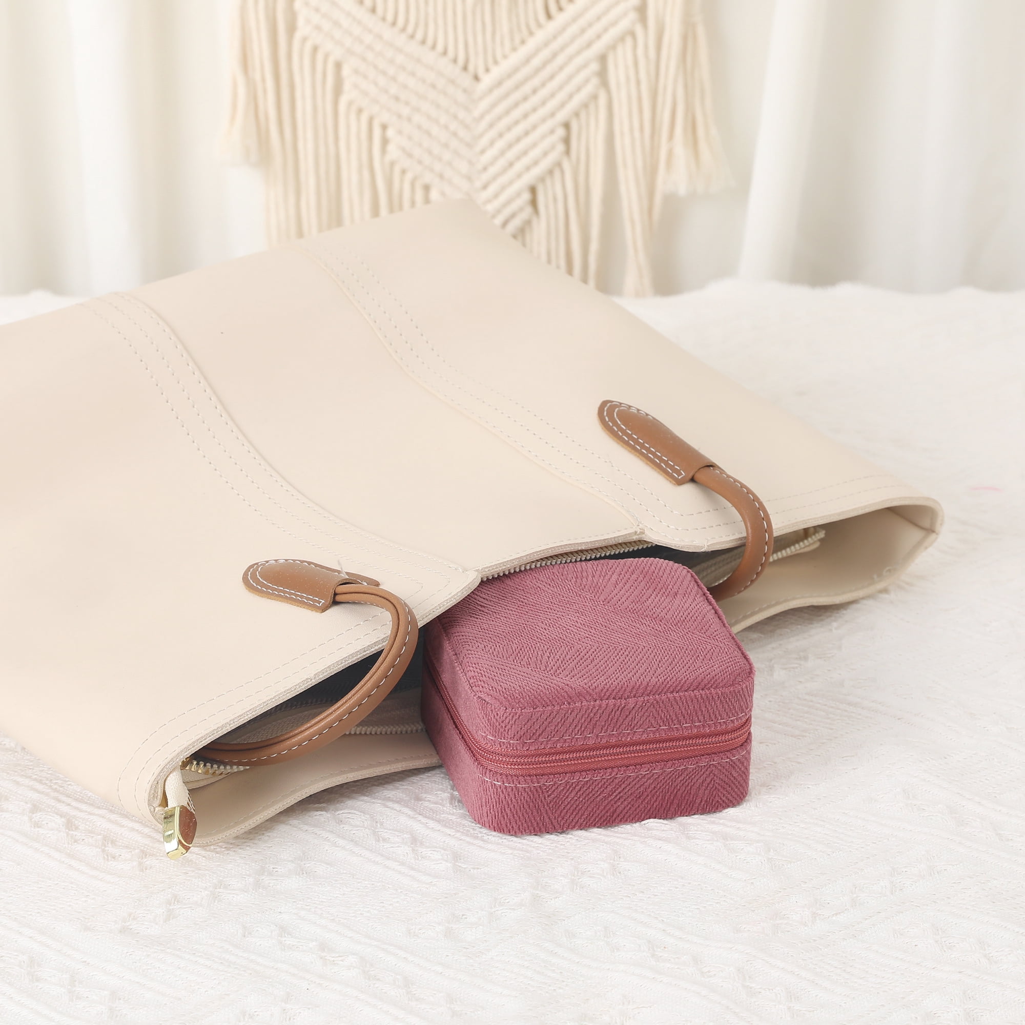 Unique Bargains Portable Velvet Jewelry Storage Box Dark Pink