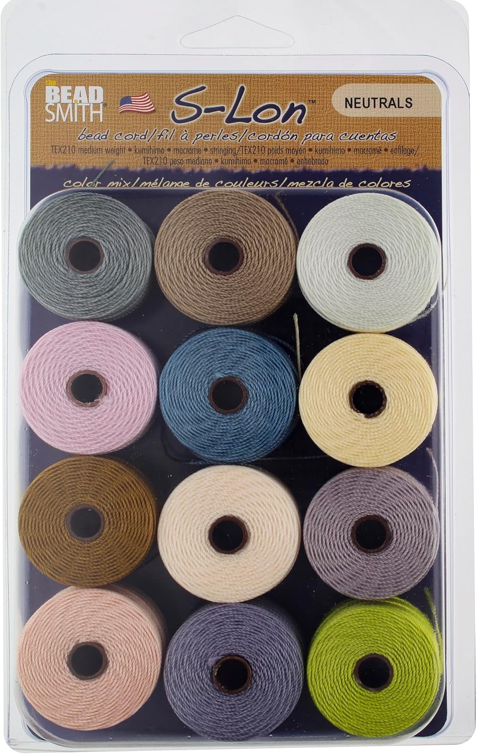 The Beadsmith S-Lon Bead Cord – .5 mm Nylon Cord, 12-Pack, Neutrals Mix, TEX210, 77 Yards