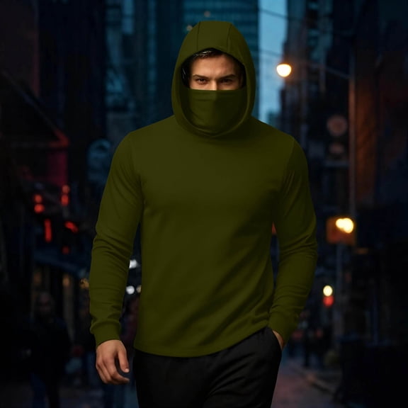 Dolkfu Pullover Men Hoodie Face Mask Sun Proof Sweatshirts Stylish Hooded Men Long Sleeve Shirt L