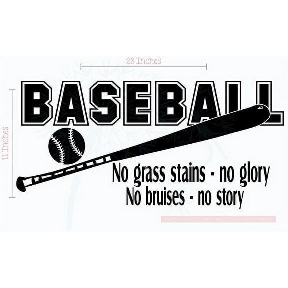 Bedroom Décor Baseball No Grass Stains No Bruises Sports Quote Wall Decals, 23x11-Inch, Black