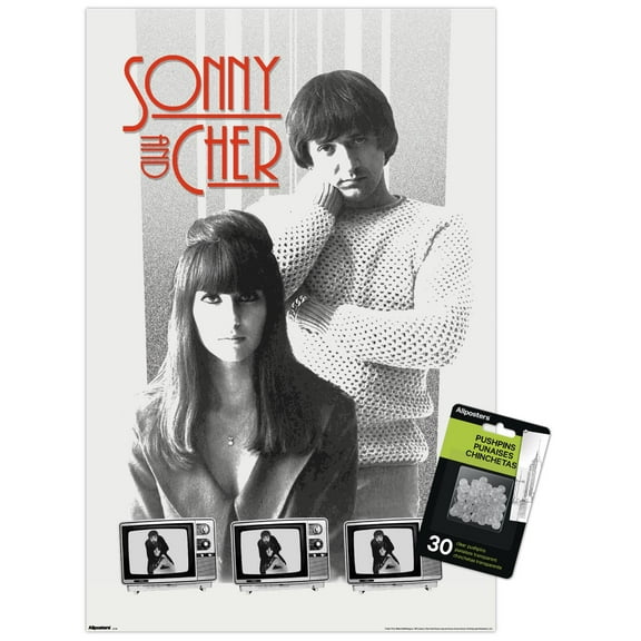 Sonny and Cher - Televisions Wall Poster with Push Pins, 14.725" x 22.375"