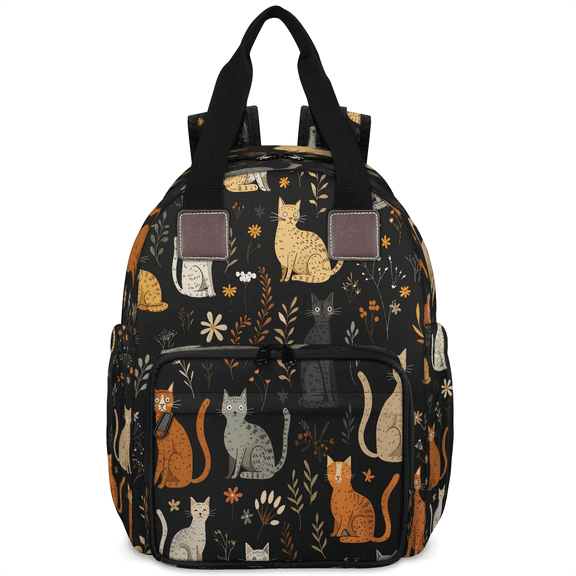 Jiaoprinted Cats Diaper Bag Backpack, Black Floral Plants Travel Diaper Bag, Waterproof Mom Backpack Travel Essentials with Insulated Bottle Pockets & Stroller Strap