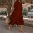 thumbnail image 1 of LOVZFMLL Mode Femmes Ample Couleur Unie O Manches Bouffantes Décontractée Manches Courtes Robe Bordeaux 3TG, 1 of 3