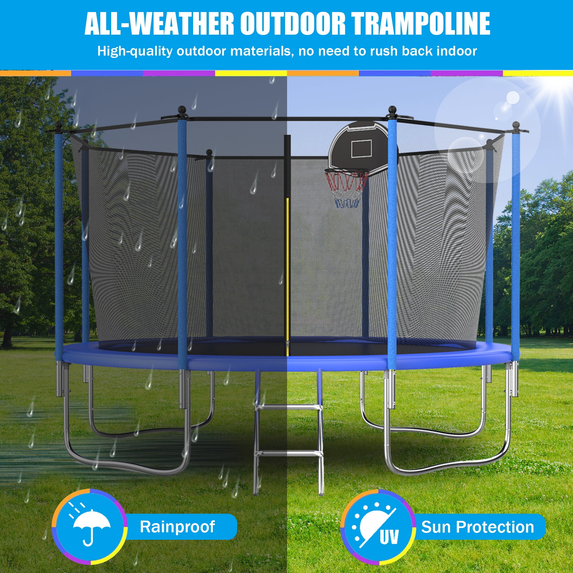 Shengchao Trade 10FT Trampoline with Safety Enclosure Net and Basketball Hoop