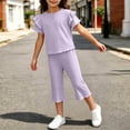 thumbnail image 4 of XYAIYT Outfit Sets for Girls 2-11 T Ruffle Short Sleeve Tops and Straight Leg Capri Pants Casual 2 Piece Sets, 4 of 6