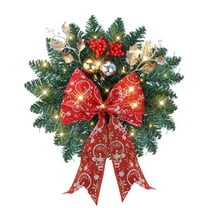 Cordless Prelit Christmas Wreath - LED Lights, Fabric/Polyester, for Door/Wall, Indoor/Outdoor