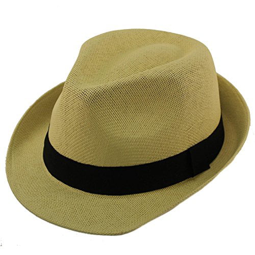 Men's Stripe Band Removable Feather Derby Fedora Curled Brim Hat 