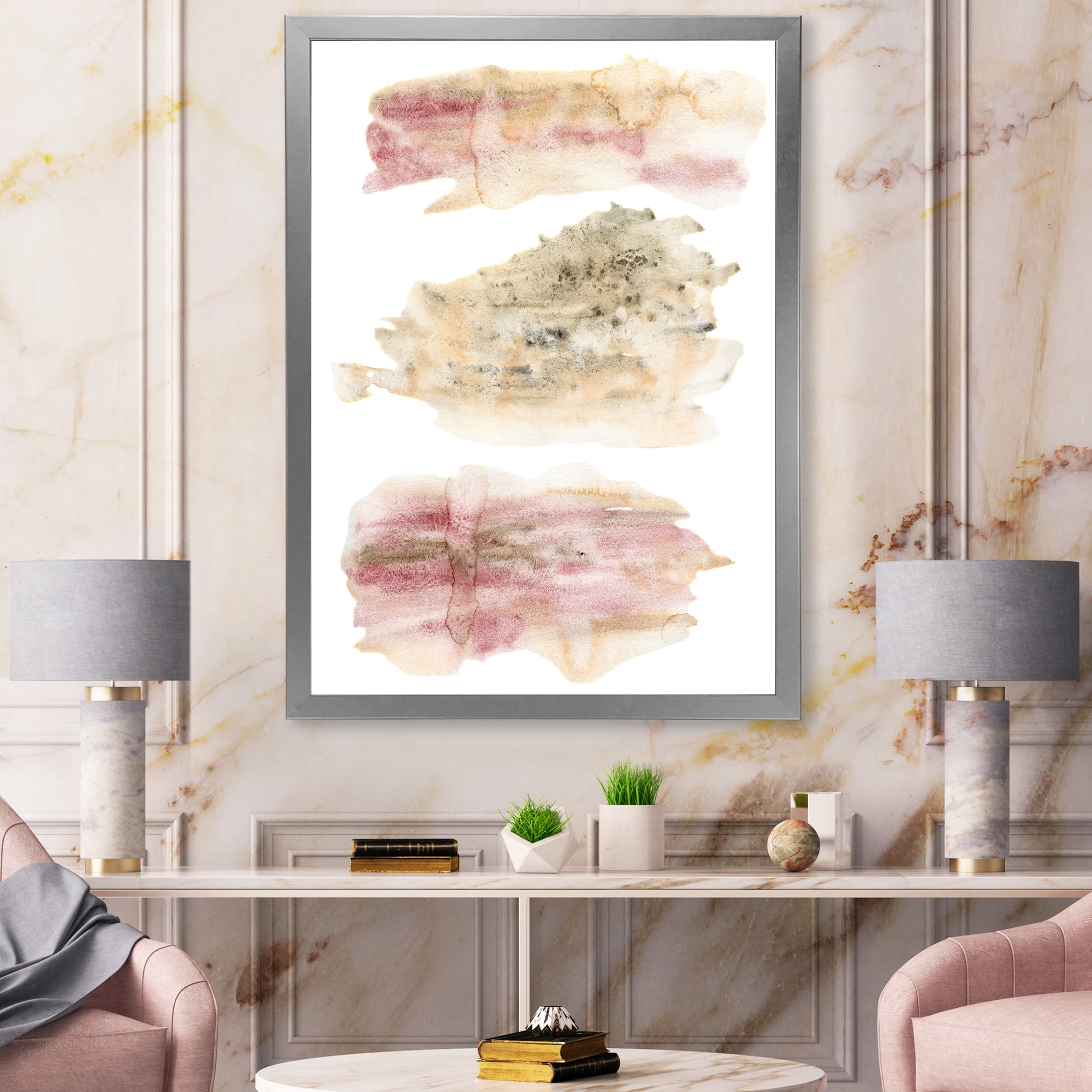Designart 'Pink and Golden Abstract Clouds' Modern Framed Art Print