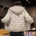 thumbnail image 4 of Lovskoo 2024 Mens Winter Coats Quilted Jacket Short Clothes Cotton Padded Jacket Thickened Warm Long Sleeve Hooded Zipper Pocket Coat White, 4 of 9