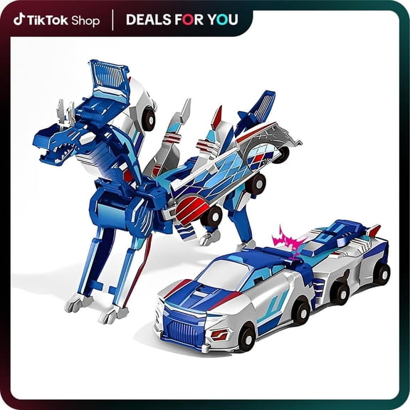 Hotfree Magnetic Dinosaur Transformer Car Toy, 2-in-1 Magnetic Cars That Transform into Flying Dragon Deer and Unicorn, Automatic Collision Transforming Toy, Fun STEM Toy Birthday Christmas Gift for