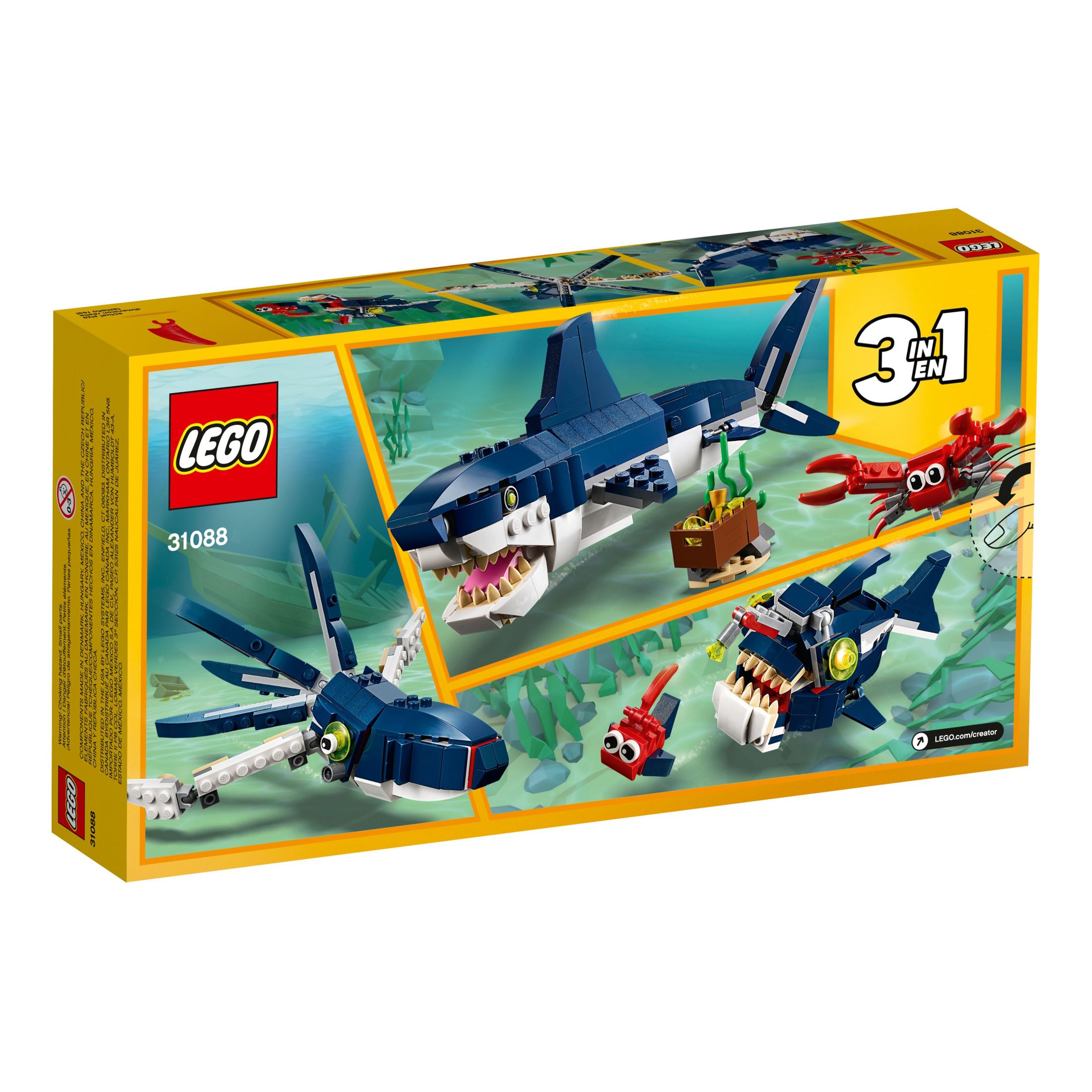 LEGO Creator 3 in 1 Deep Sea Creatures, Transforms from Shark and Crab to Squid to Angler Fish, Sea Animal Toys, Gifts for 7 Plus Year Old Girls and Boys, 31088 - image 5 of 6