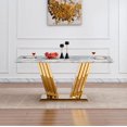 thumbnail image 3 of Modern Dining Table 70" Rectangular Kitchen Table with Imitation Marble Grain MDF Wooden Top & Iniregular Gold Base,Faux Marble Dinner Furniture for Kitchen Dining Room/Meeting Room, 3 of 9