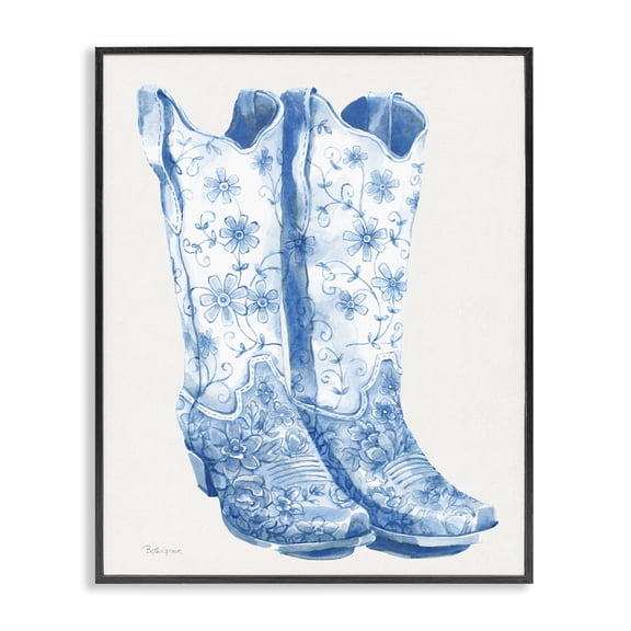 Stupell Industries Shabby Chic Blue Boots with Floral Embroidery Black Framed Giclee Art, 11 x 14, by Beth Grove