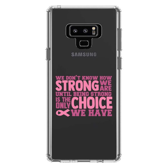 DistinctInk Clear Shockproof Hybrid Case for Samsung Galaxy Note 9 - TPU Bumper Acrylic Back Tempered Glass Screen Protector - Pink Ribbon Cancer - How STRONG We Are
