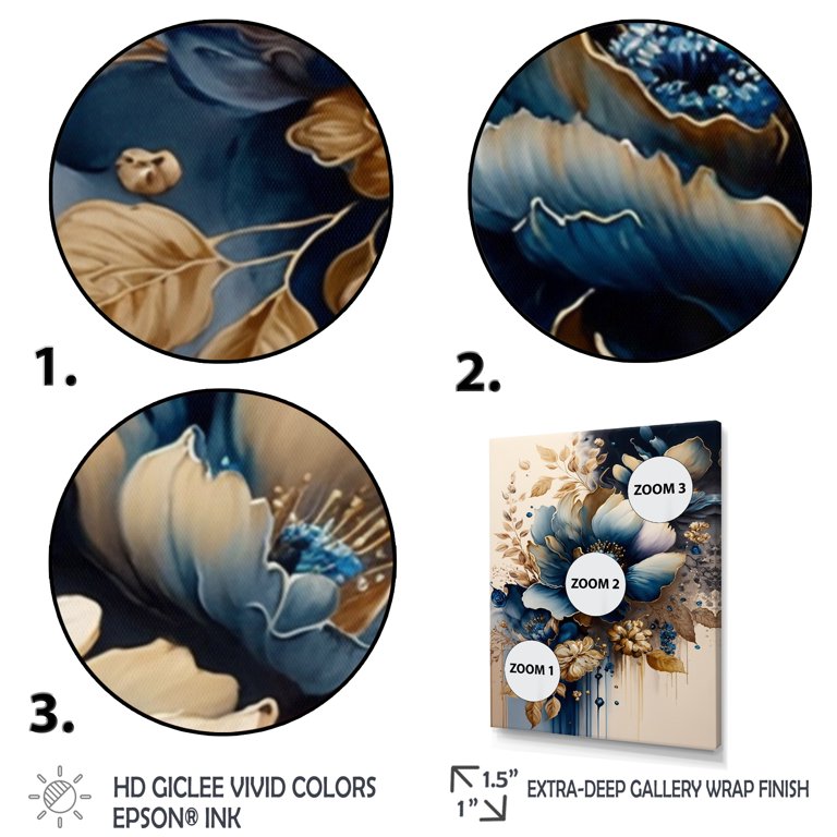 Designart Blue And Gold Floral Bunch III Canvas Wall Art - Walmart.com