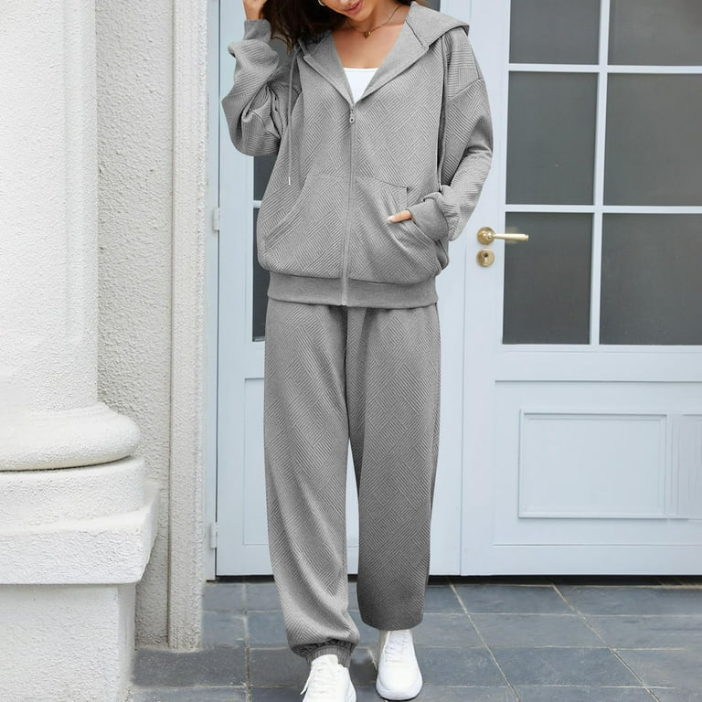 APEXFWDT Women's 2-Piece Jacquard Sweatsuit - Long Sleeve Loose