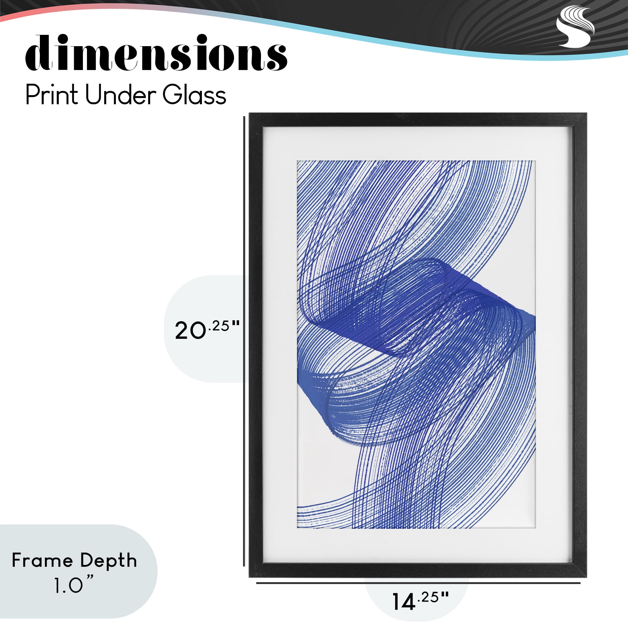 Stupell Industries Blue Lines Flowing In Motion Black Framed Print Under Glass, design by Martina Pavlova