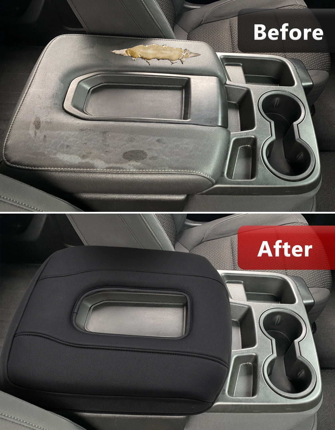KBH Center Console Cover for 2019-2026 Chevy Silverado/GMC Sierra Accessories, Black Leather Armrest Cover for Jump Seat Console, Anti-scratch Middle Console Lid Protector